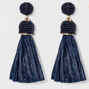 NWT Navy Beaded Statement Earrings